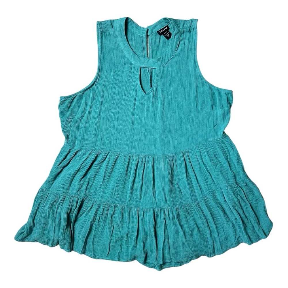 Torrid Women Top Tunic Crinkle Gauze Ruffle Sage Green Flowy 2X Sleeveless